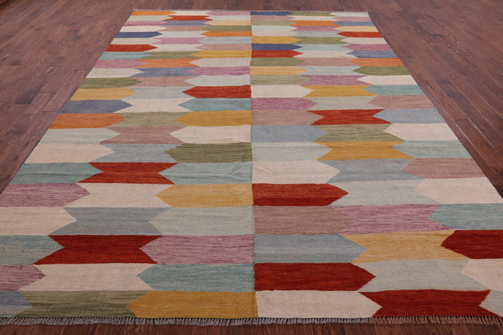 9' 4" X 11' 11" Wool On Wool Kilim Flat Weave Rug - Q12589