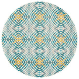 Weave & Wander Arsene Abstract Ikat Print Rug, Blue/Yellow, 8'9" Round