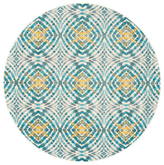 Weave & Wander Arsene Abstract Ikat Print Rug, Blue/Yellow, 8'9" Round