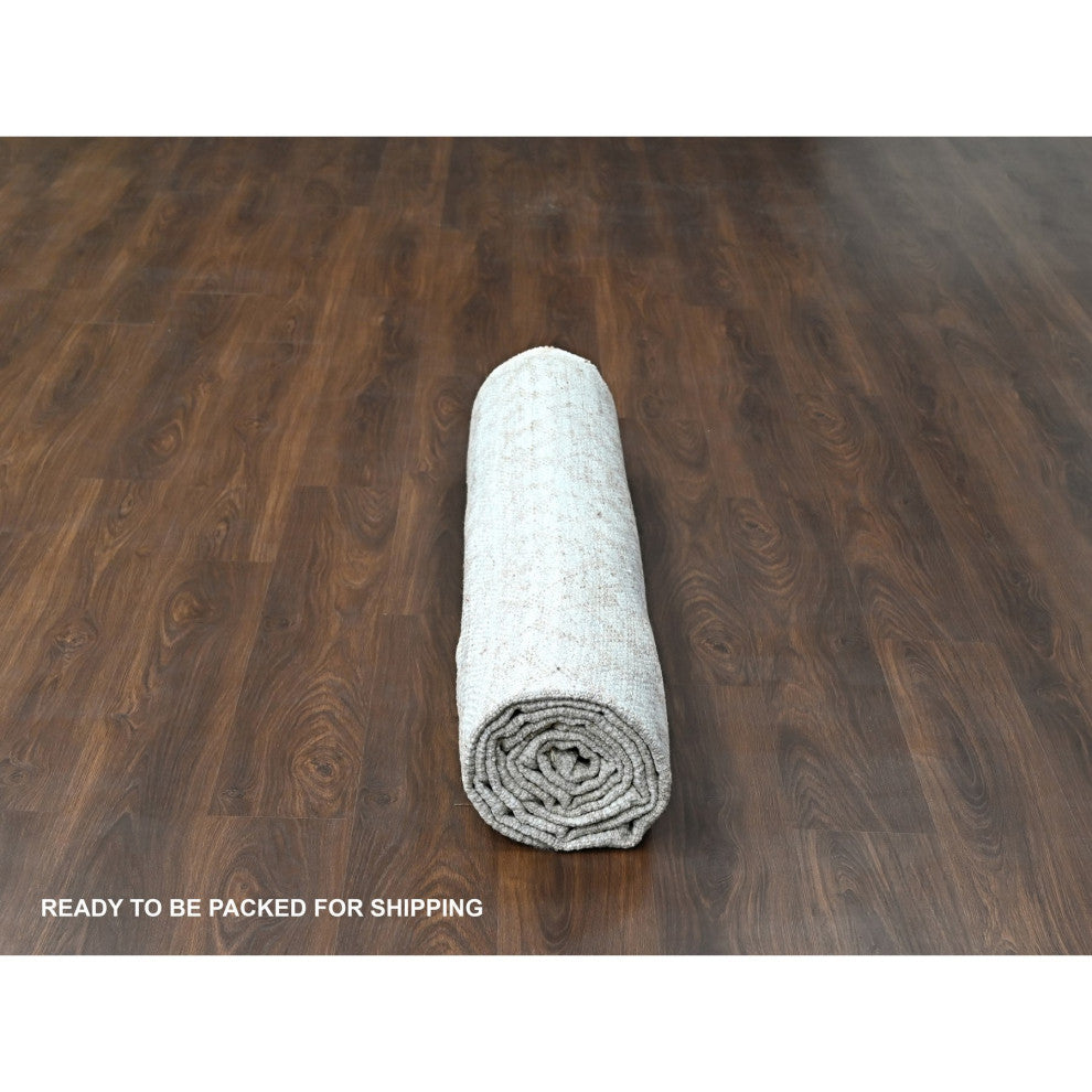Almond Brown Cropped Thin Hand Knotted Natural Wool Oriental Rug, 9'x11'11"