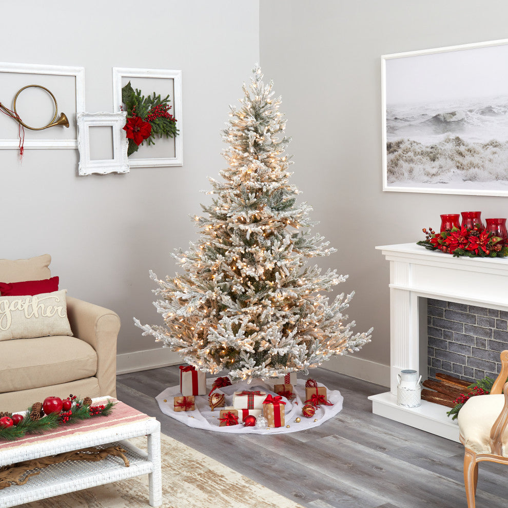 Nearly Natural 7ï¿½ Flocked Fraser Fir Christmas Tree with 600 Warm White Lights