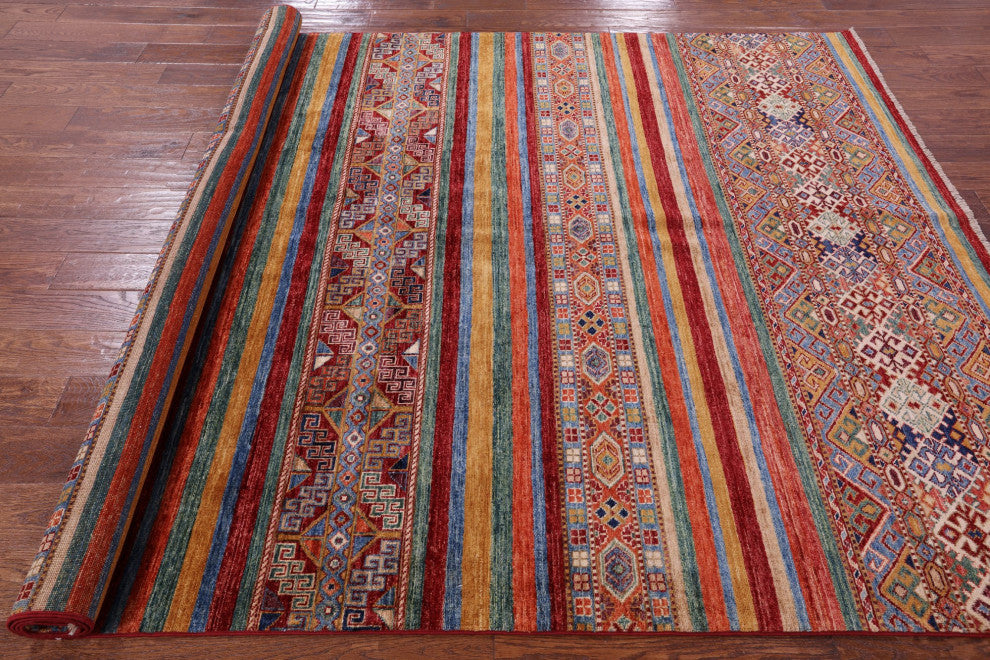 6' 7" X 9' 9" Handmade Super Kazak Khorjin Wool Rug Q10986