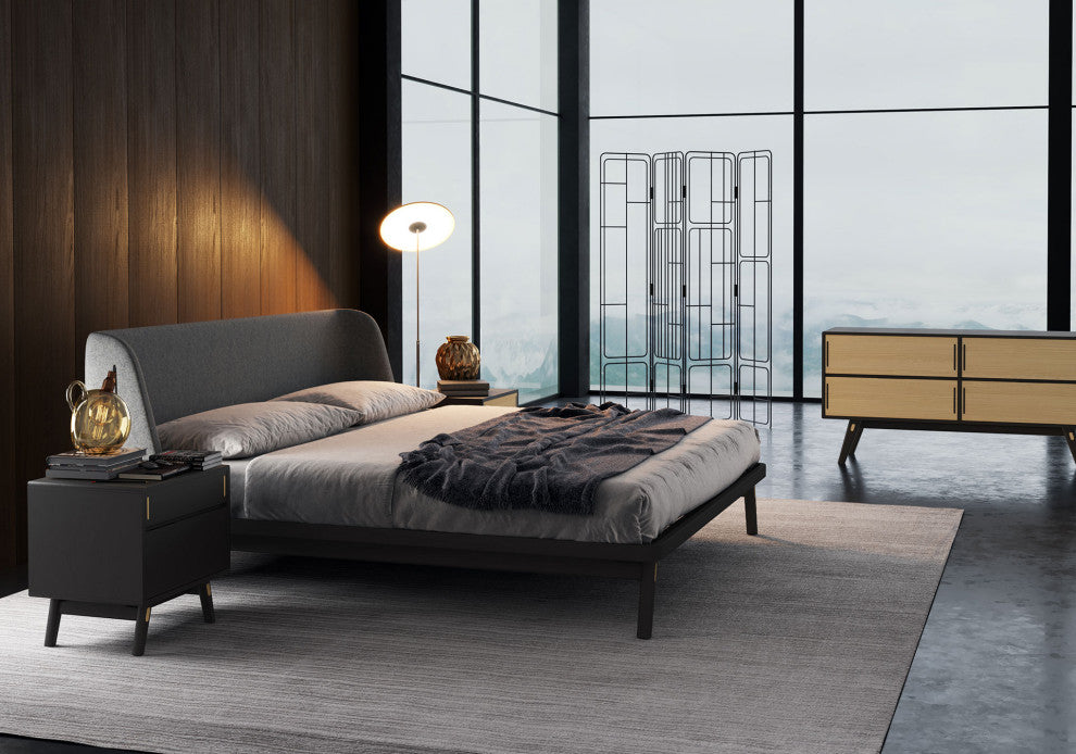 Haru Queen Bed, Andorra Wool and Black Oak