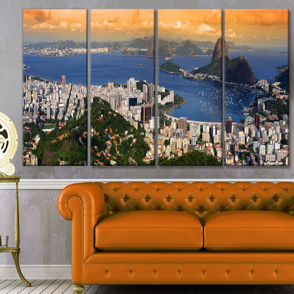 Rio Landscape Panorama, Landscape Canvas Art Print, 48"x28", 4 Panels