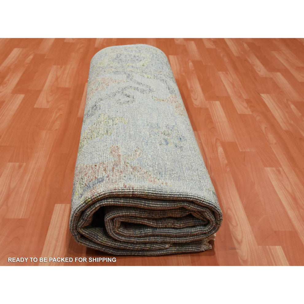 Gray Wool Hand Knotted Oushak Salt and Pepper Design Oriental Rug, 8'0"x10'0"