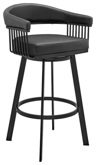 Armen Living Bronson 26"Modern Faux Leather Swivel Counter Stool in Black
