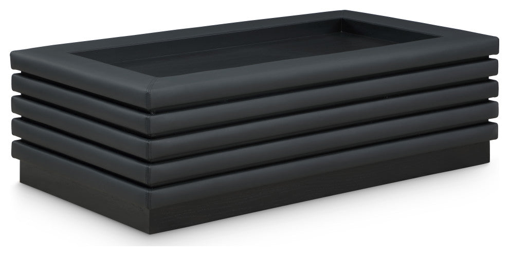 Rory Black Faux Leather Coffee Table, Black, Rectangular, Black Finish
