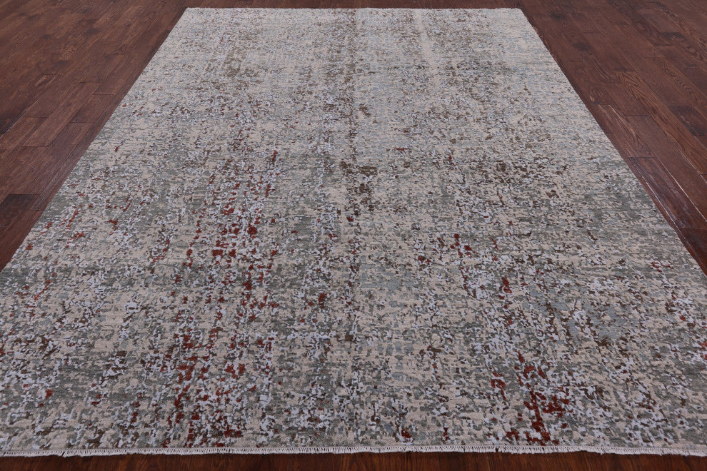 8' 1" X 10' 4" Handmade Contemporary Wool and Silk Rug Q4553