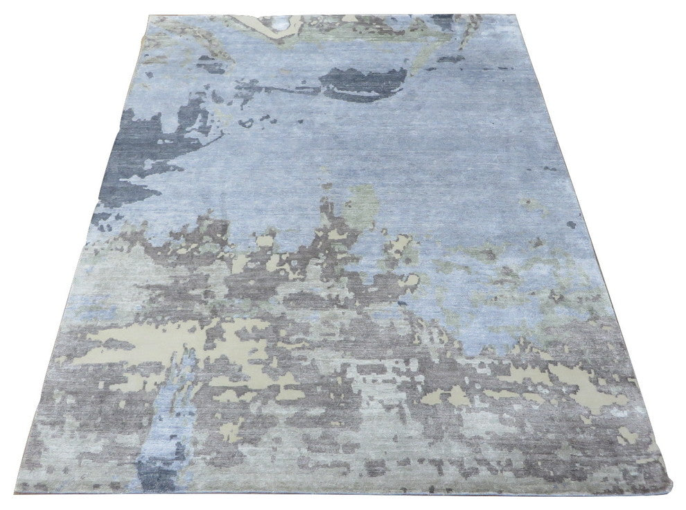 Hand Knotted Sky Blue Modern Abstract Tibetan Oriental Rug, 8x10