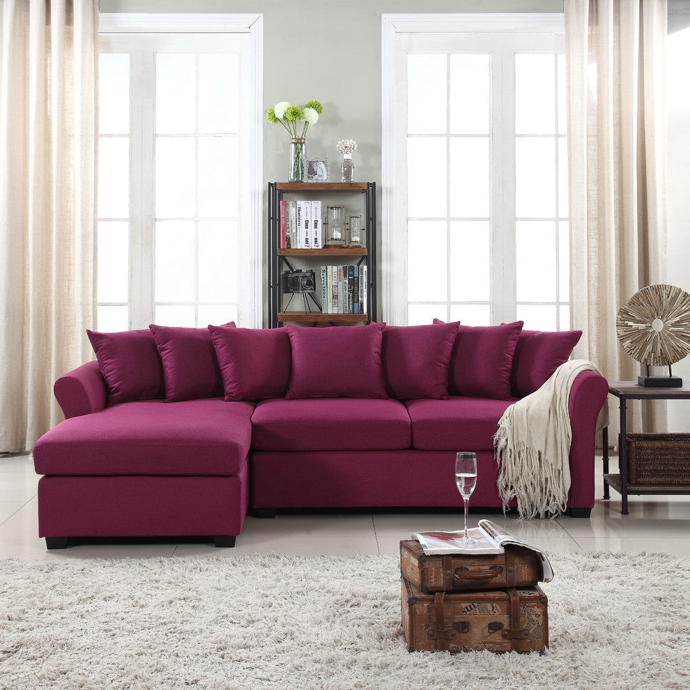 Modern Large Linen Sectional Sofa with Extra Wide Chaise Lounge, Purple
