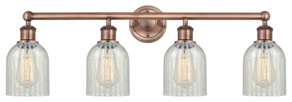 Caledonia 4-Light 32" Bath Vanity Light, Antique Copper Finish, Mouchette Shade