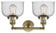 2-Light Large Bell 19" Bath Fixture, Antique Brass, Glass: Seedy