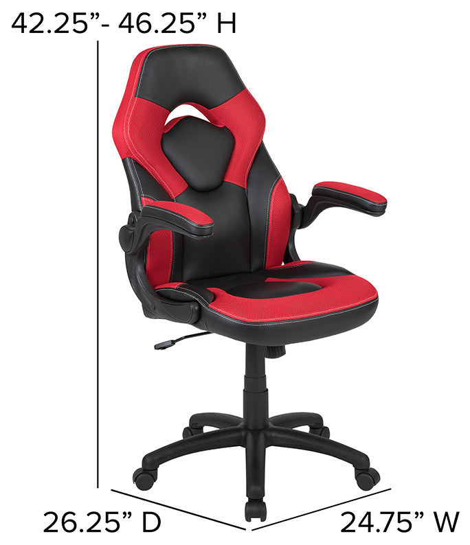 Gaming Desk & Red Racing Chair Set w/Cup Holder, Headphone Hook & 2 Wire Holes
