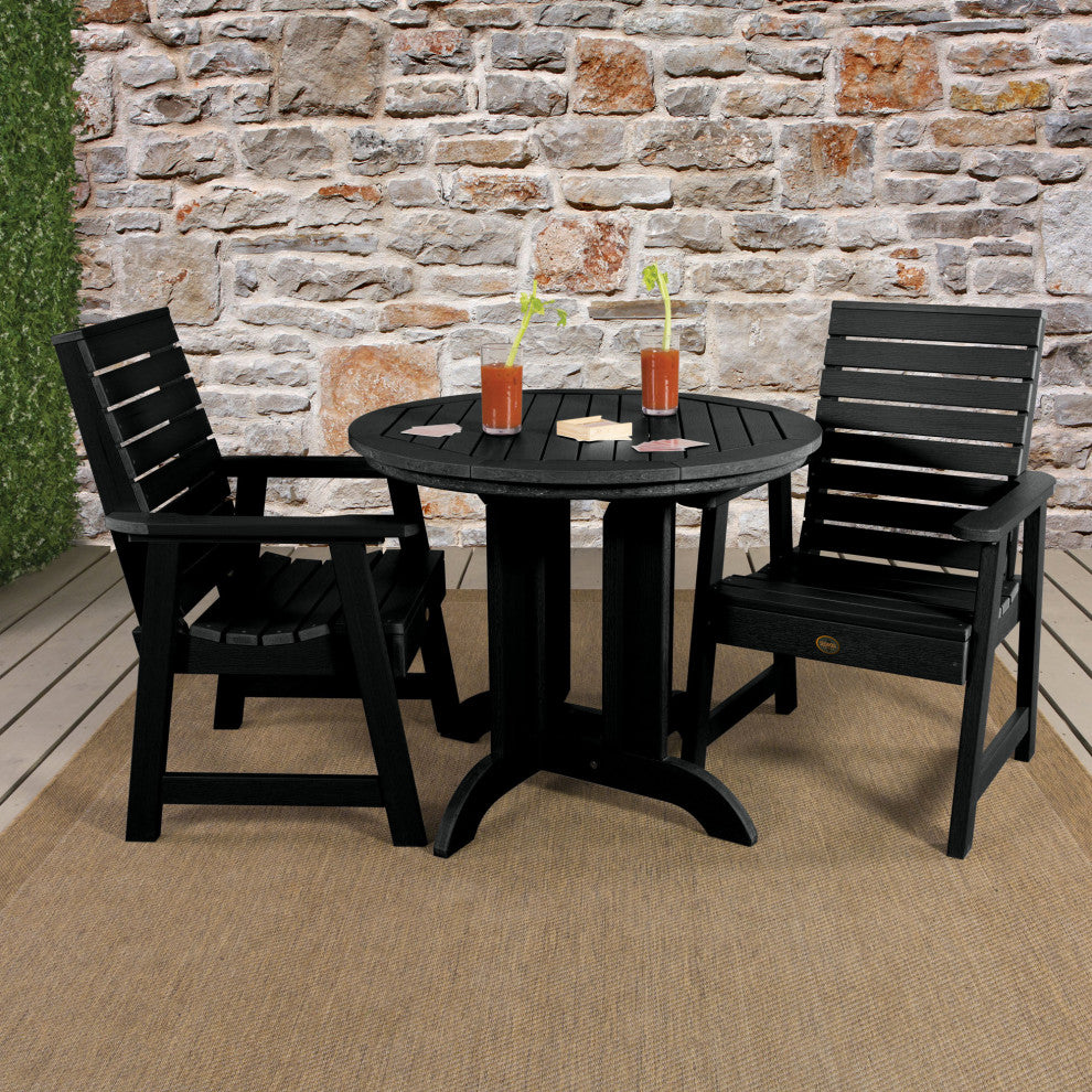 Glennville 3-Piece Round Dining Set, Weathered Acorn, Black