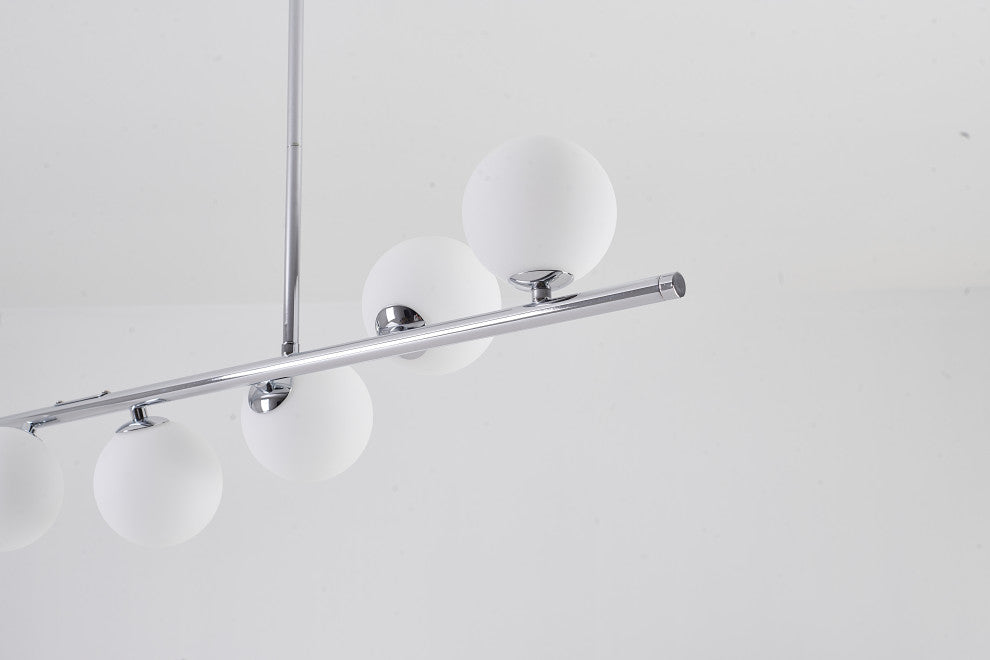 8-Light 42" Black Metal Chandelier With Glass Shades, Chrome