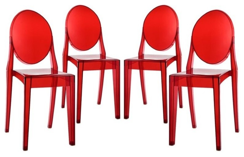 Modern Contemporary Dining Chairs Set of 4, Red, Plastic