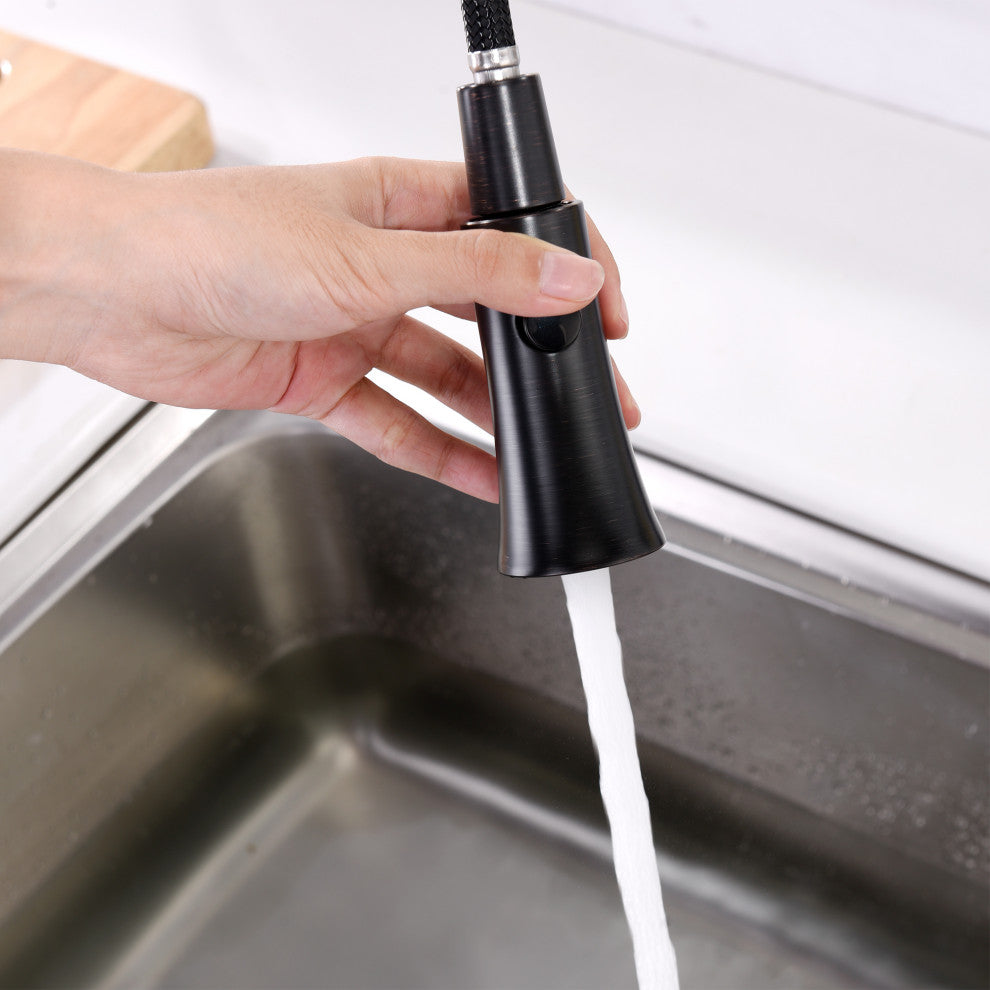 Luxier KTS13-T Single-Handle Pull-Down Sprayer Kitchen Faucet, Oil Rubbed Bronze