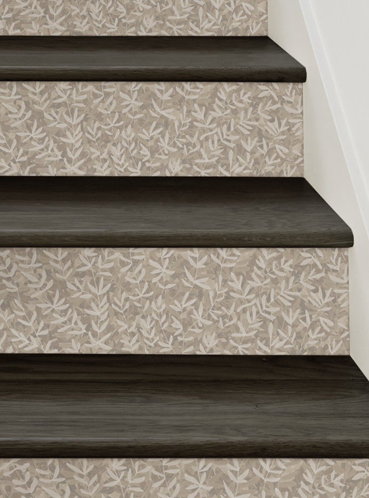Forest Foliage Peel and Stick Stair Riser Strips, Beige, 48"w X 7"h, Set of 6