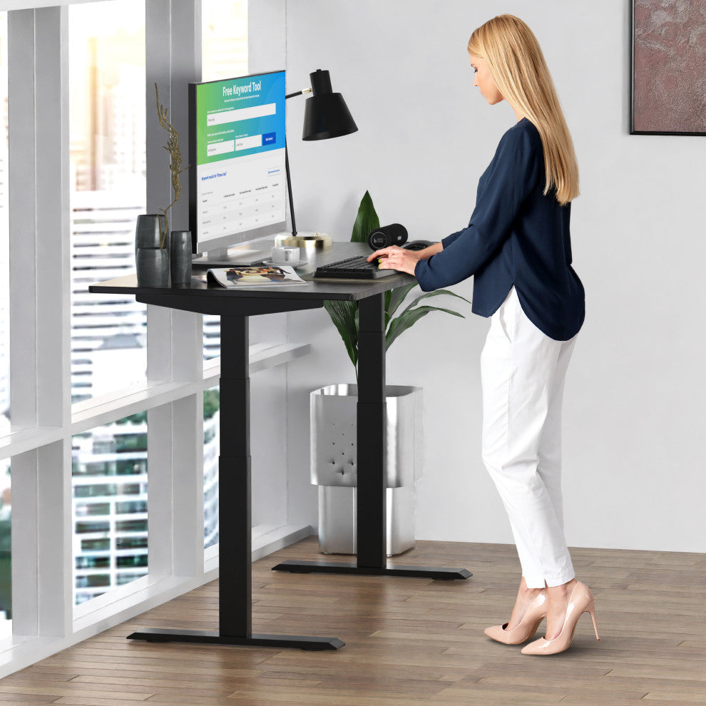 Rise Up Bamboo Electric Adjustable Height Office Desk, Black + Black Bamboo