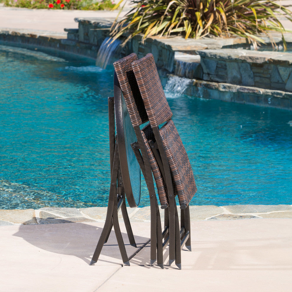 GDF Studio 3-Piece Cantinela Outdoor Wicker Folding Bistro Set