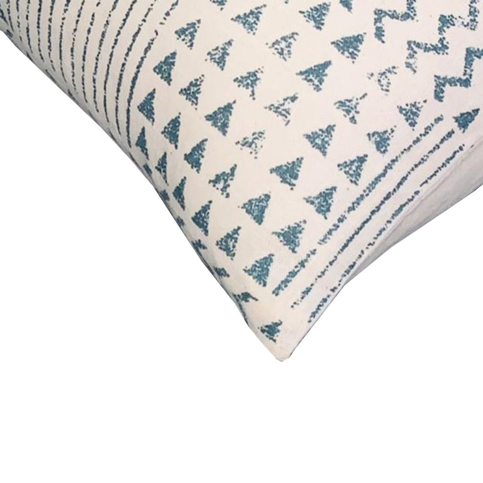 Benzara UPT-280400 Square Cotton Accent Throw Pillow, Aztec Print, Blue/White