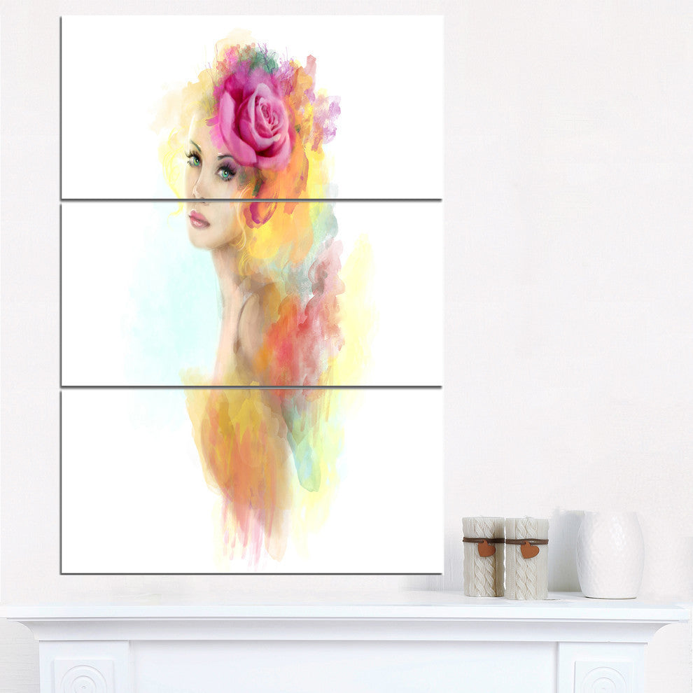 "Summer Woman With Flowers" Metal Wall Art, 3 Panels, 28"x36"