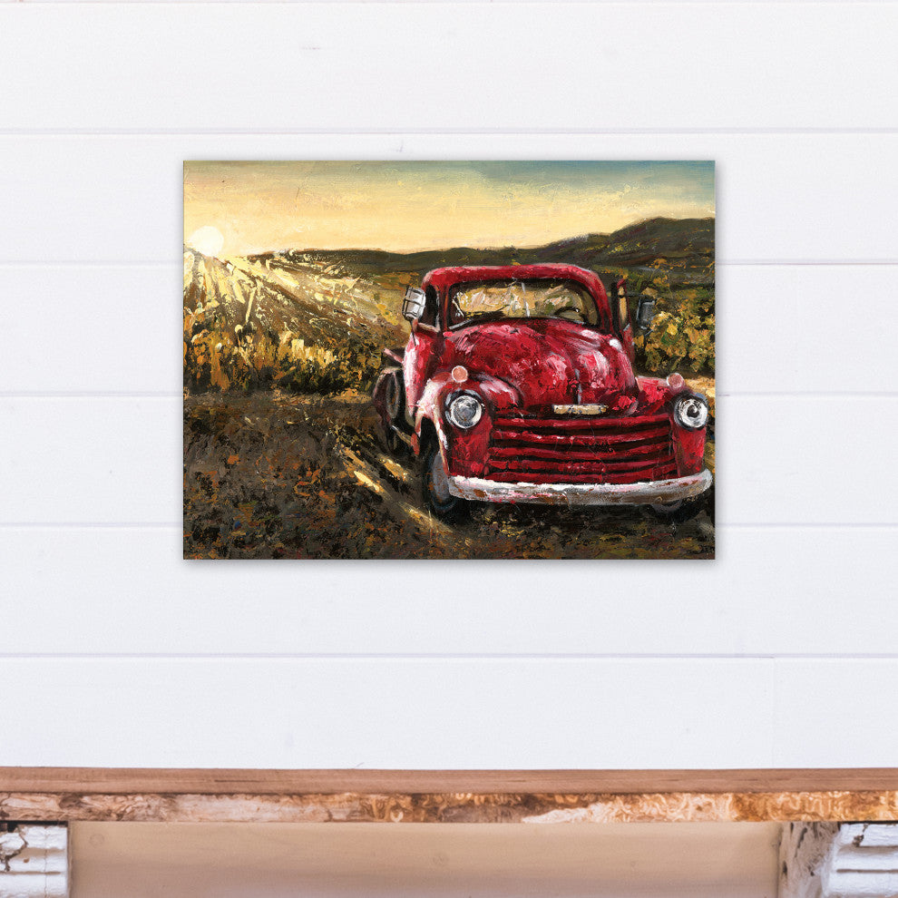 Vintage Sunset Truck 18x24 Canvas Wall Art