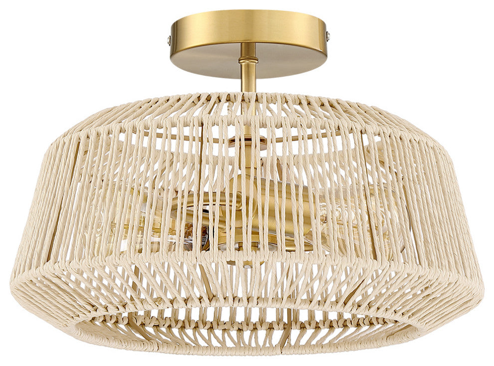 14" W 2-Light Rattan Semi-Flush Mount Ceiling Light