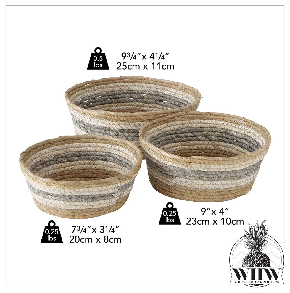 3 Piece Stripes Wicker Basket Set