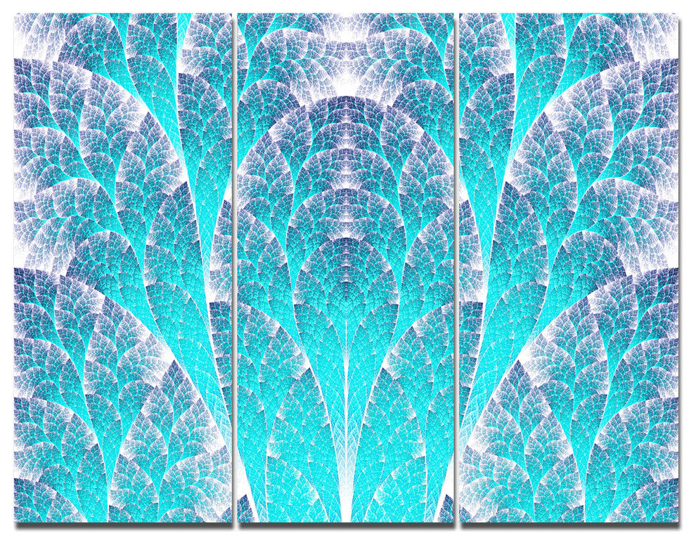 Exotic Blue Biological Organism, Abstract Art on Canvas, 36x28, 3 Panels