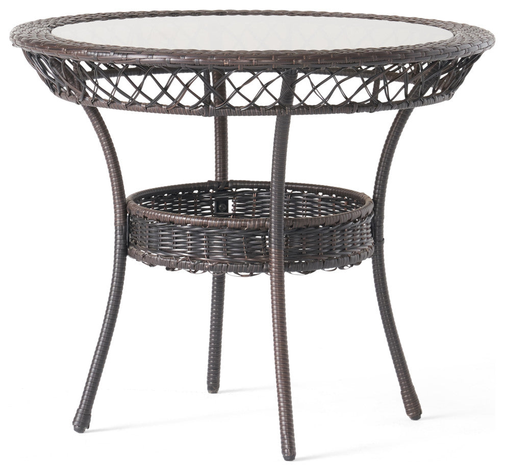 GDF Studio Gaviota 34" Round Outdoor Wicker Dining Table