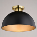 Devon Mid-Century Modern Semi Flush Mount Ceiling Light, Matte Black and Satin Brass