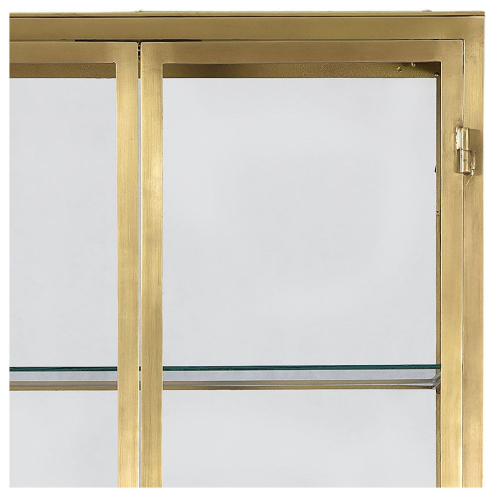 Carley 84" Tall Narrow Brass Finished Iron and Glass Display Cabinet