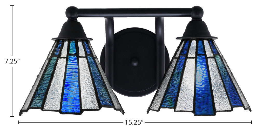 Paramount 2-Light Bath Bar, Matte Black, 7" Sea Ice Art Glass