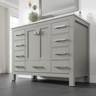 Eviva Aberdeen 42" Transitional Bathroom Vanity With White Carrara Quartz Top, Gray