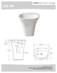 ADM Curved Freestanding Pedestal Sink, White, 25", Glossy White