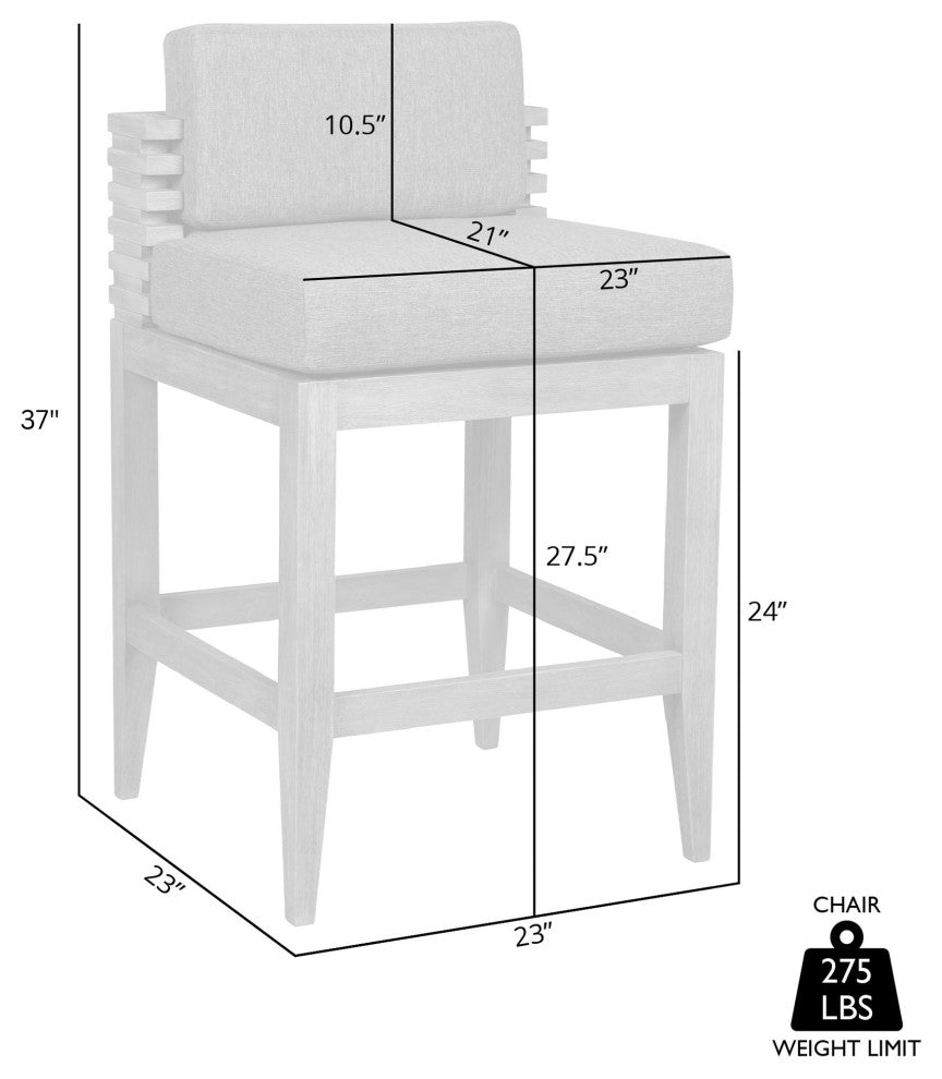 Vivid Outdoor Patio Counter Stool, Gray Eucalyptus Wood Gray Olefin Cushions