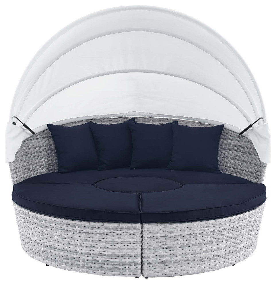Scottsdale Canopy Outdoor Patio Daybed Light Gray Navy -4442