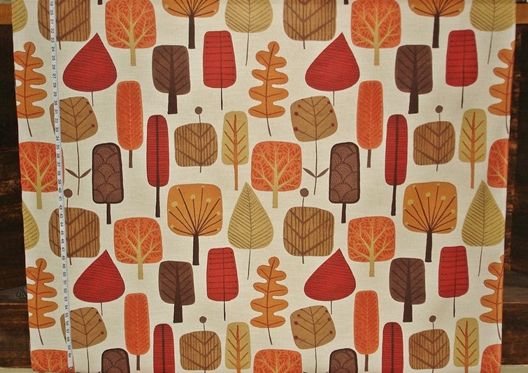 Retro Scandinavian Wood Fabric Tree Leaf Fall Orange, Standard Cut