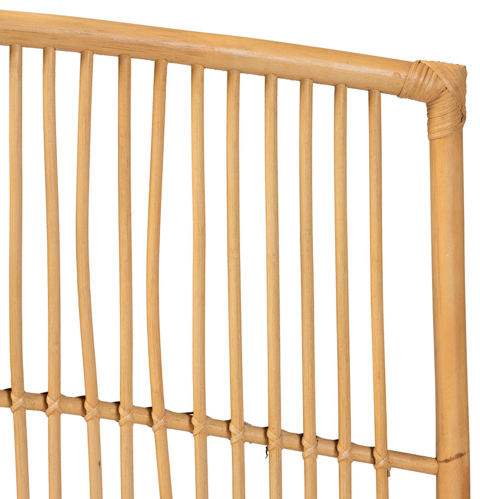 Malvina Modern Bohemian Natural Brown Rattan Queen Size Wall-mount Headboard