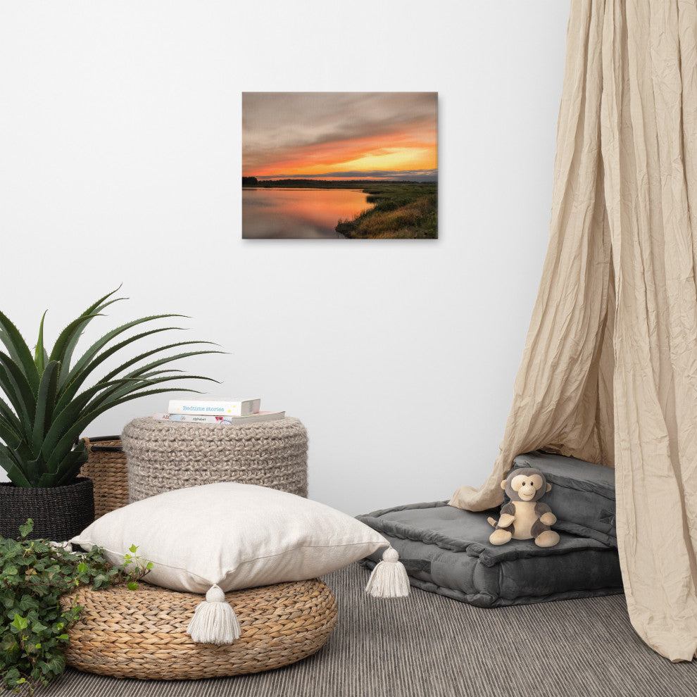 Farmhouse Style Wall Art: Sunset Woodland Marsh  Canvas, 18" X 24"