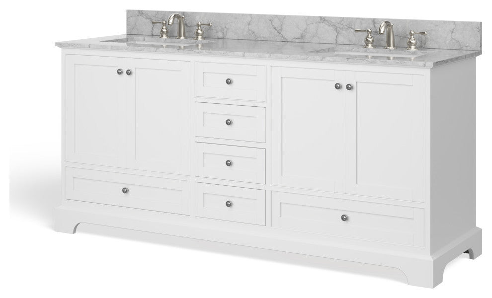 Cascade Bath Vanity, White, 72", Brushed Nickel Hardware, Double, Freestanding
