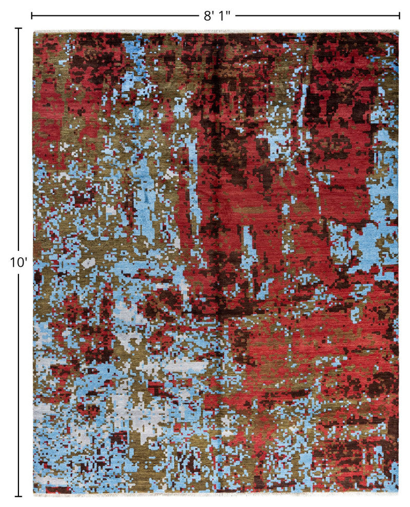 Ikat One-of-a-Kind Hand-Knotted Area Rug Red, 8' 1" x 10' 0"