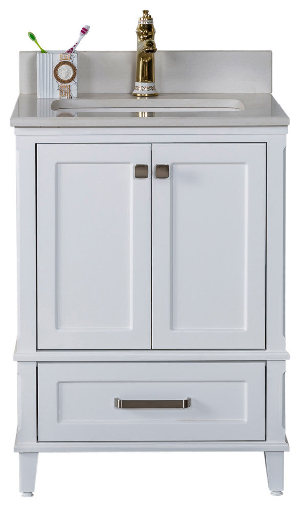 Nera Collection 24" Bathroom Vanity With Sink, Mirror, Countertop, White