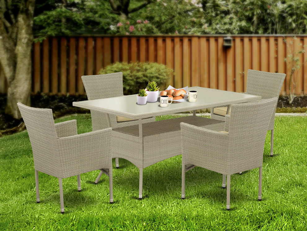 Osbk5-03A, 5-Piece Outdoor Furniture Natural Table and 4 Armchairs With Cushion