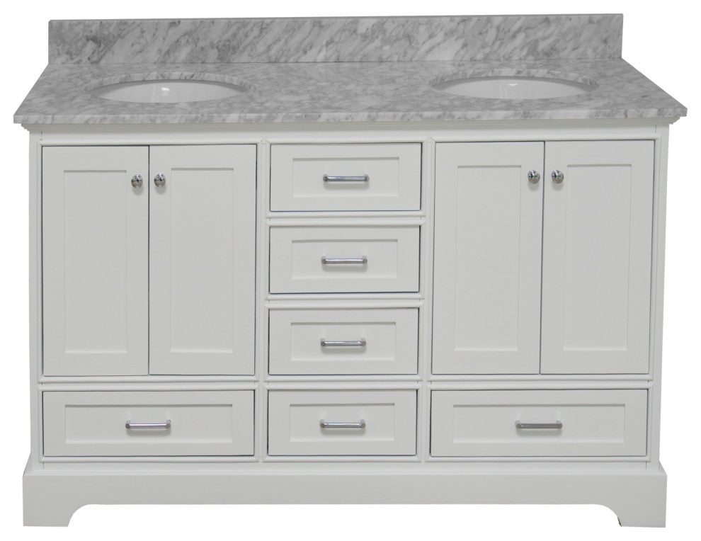 Harper 60" Bathroom Vanity, White, Carrara Marble, Double