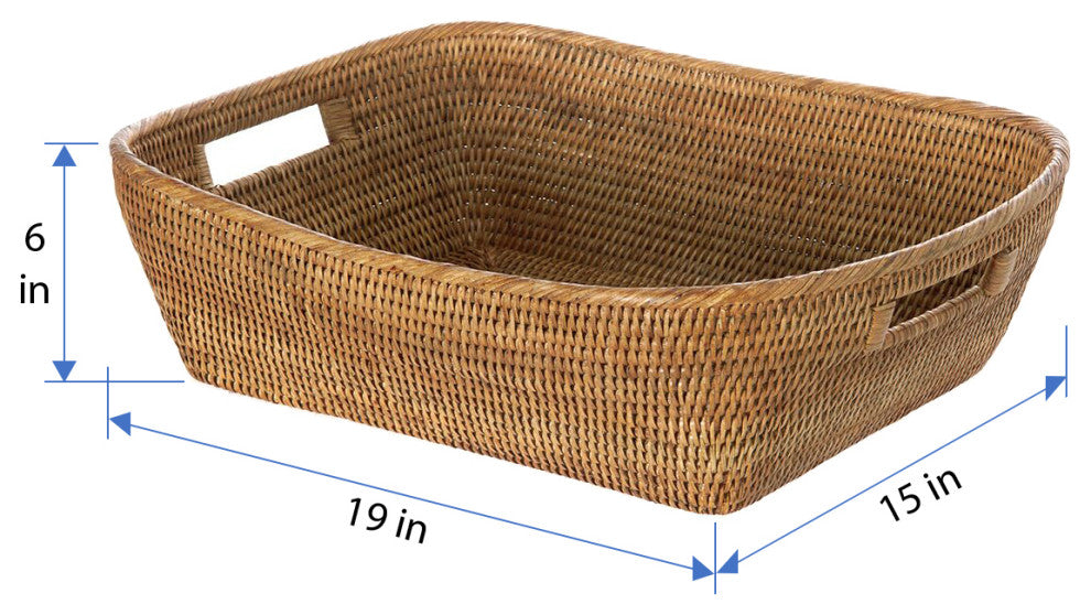 La Jolla  Handwoven Oblong Rattan Storage and Shelf Basket, Honey-Brown