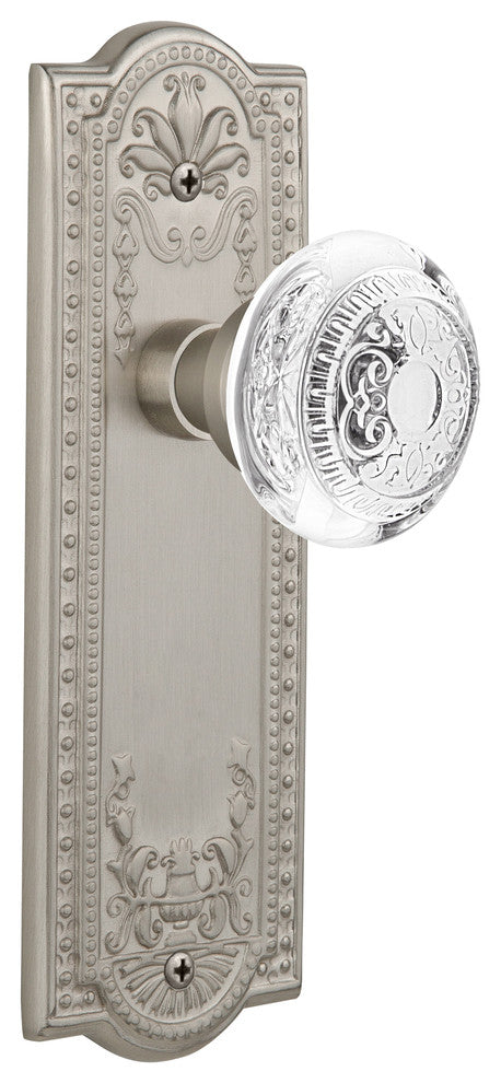 Meadows Plate Double Dummy Crystal Egg and Dart Knob, Satin Nickel, MEACED