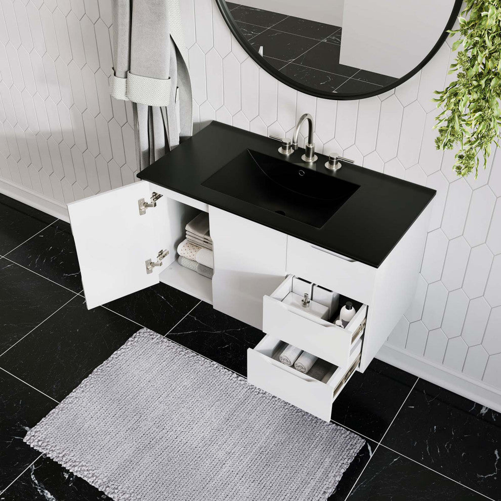 Sink Vanity Cabinet, Black White, Ceramic, Melamine, Modern, Hotel Bathroom