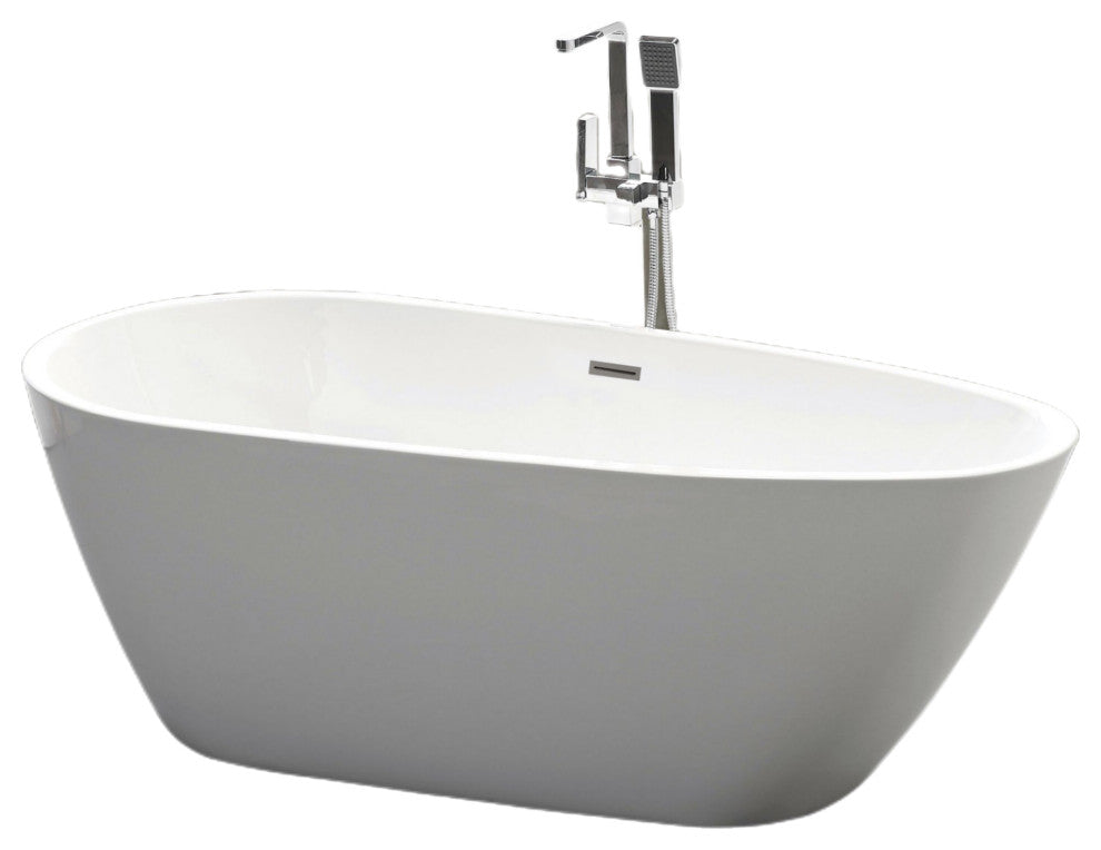 Freestanding Acrylic Bathtub, White/Polished Chrome, 59"